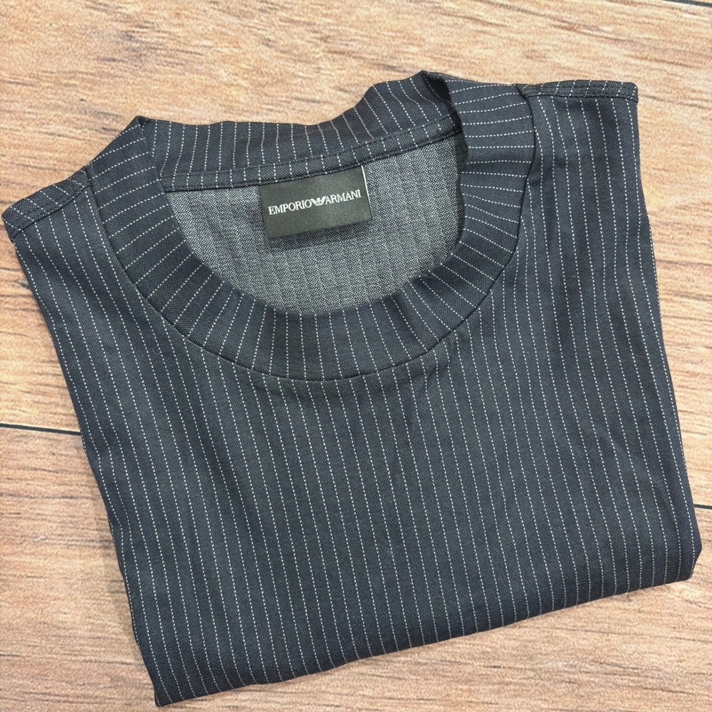 Emporio Armani Mens Pinstripe Short Sleeve T-Shirt Black 6D1T90 1JPQZ Size L